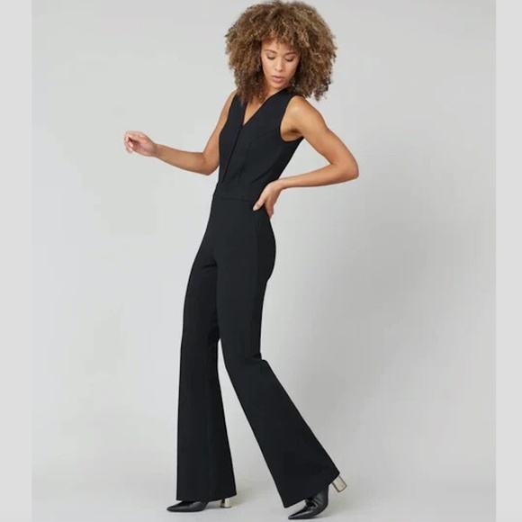Spanx The Perfect Sleeveless flare Jumpsuit Ponte Black sz L - Picture 2 of 11